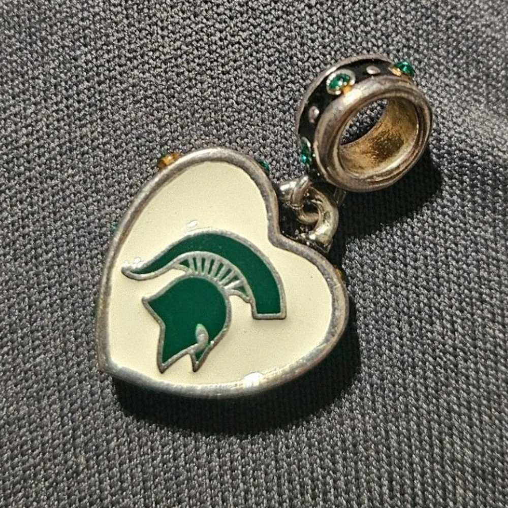 Collegiate Bead Co MSU Spartans Charm Unisex OS Green White Heart Dangle Logo